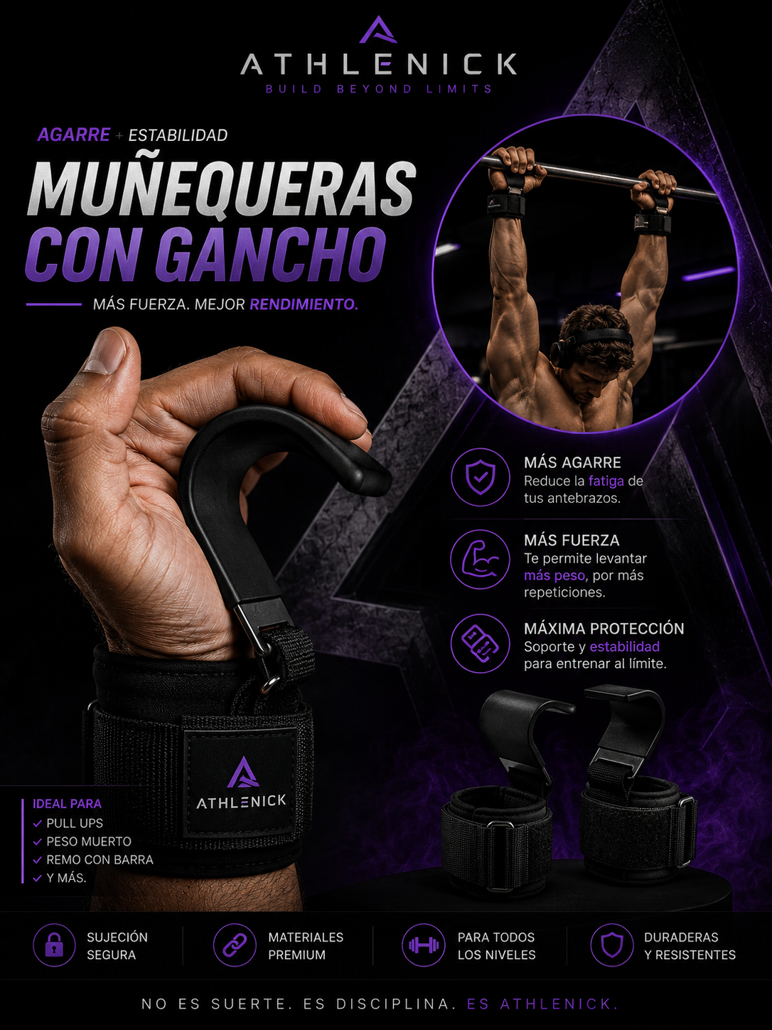 Ganchos de Levantamiento con Correa ATHLENICK