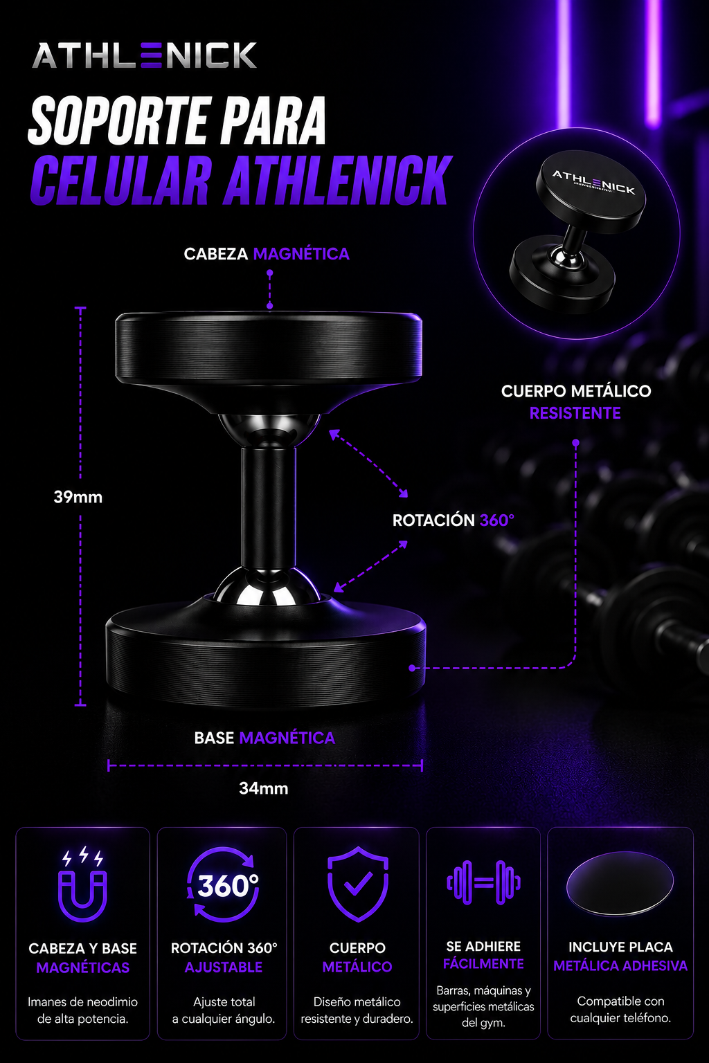 Soporte Magnético Trípode Gym ATHLENICK