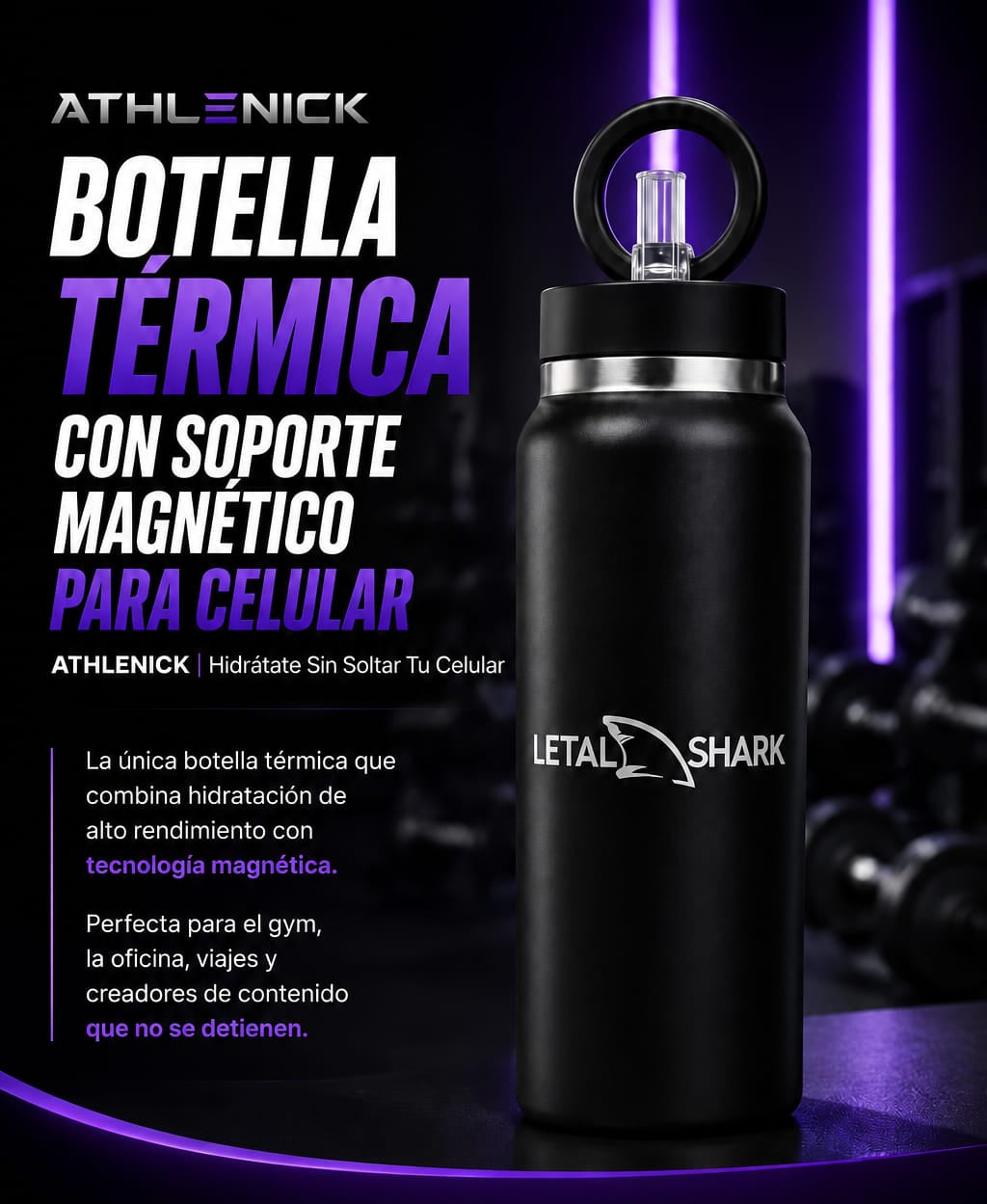 Botella Térmica con Soporte Magnético para Celular ATHLENICK