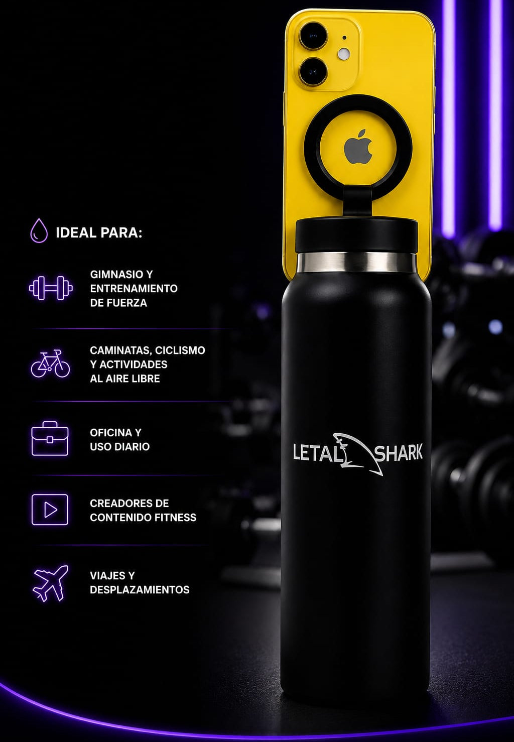 Botella Térmica con Soporte Magnético para Celular ATHLENICK